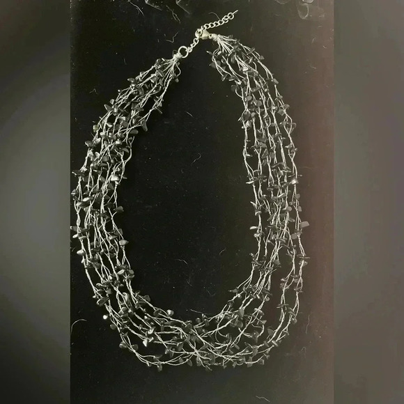 Vintage Signed Lucas Lameth Sterling silver black onyx 6 strand necklace - Picture 1 of 3